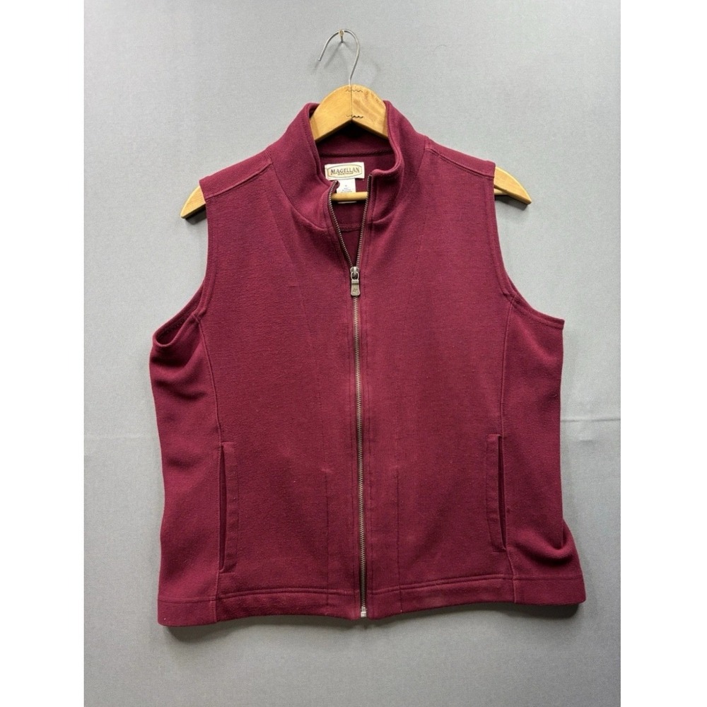 Magellan Sportswear Vest Mens Burgundy Full Zip Mock Neck Pockets Size M
